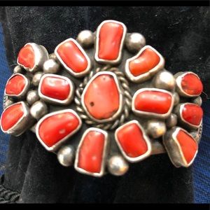 Vintage Navajo Sterling Bracelet with Coral Inlay